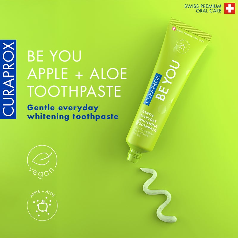 CURAPROX Be You Apple + Aloe Vera Toothpaste | Gentle Everyday Whitening | 60ml Gel | SLS Free, Microplastic Free, Triclosan Free, Fluoride-Enhanced | Refreshing Green Formula - Image 2